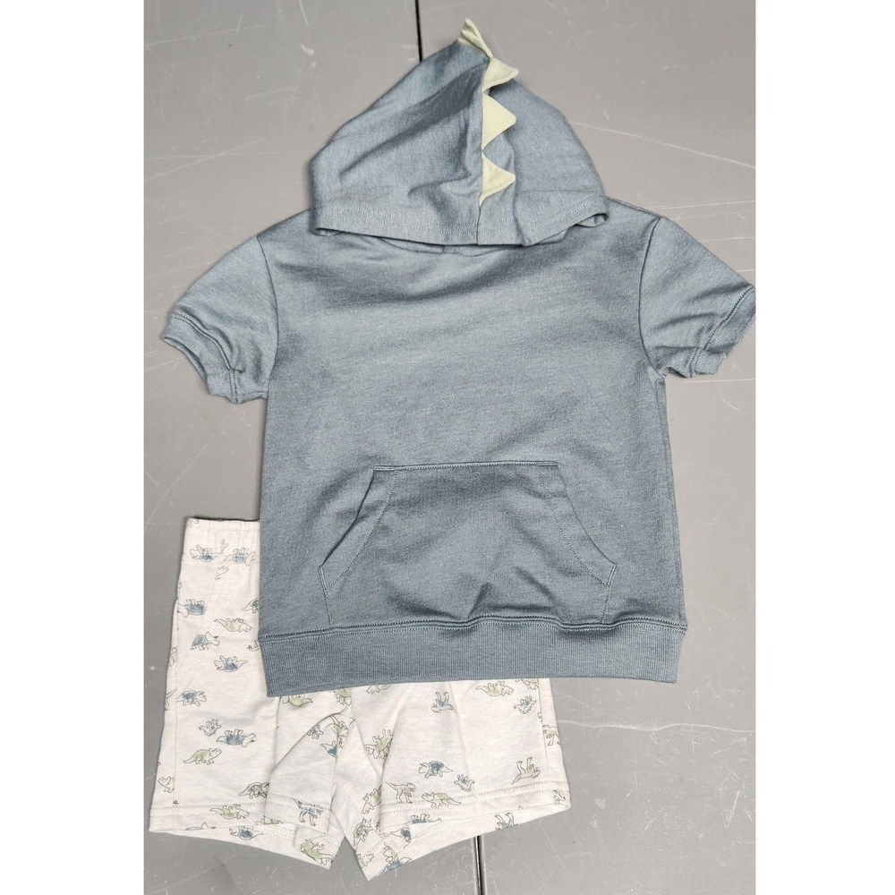 CARTER'S Boys 2 pc Dinosaur Short Sleeve Hoodie Top & Shorts, Size 4T